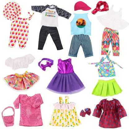 18 Inch Doll Clothes Set 10 Outfits – Trendy Fashion Doll Clothing for 18 Inch Girl Dolls, Easy On/Off Elastic Hook-and-Loop Design, Creative Dress-Up Gift for Girls Ages 3+ (No Doll or Shoes)