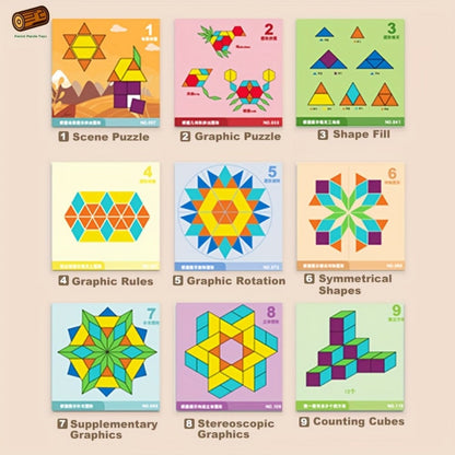 Magnetic Wooden Puzzle Blocks 128 180 220 Piece Set – Geometric Figures Cognitive Learning STEM Toy for Kids, Creative Jigsaw Building Gift for Toddlers & Children
