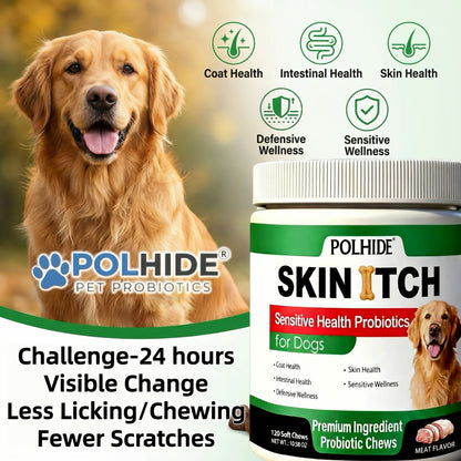 Dog Gut Health Probiotic Chews 120 Count – Yeast Supplement for Sensitive Stomach, Coat & Intestinal Wellness, Soft Meat Flavor, 90-Day Supply for Dogs All Ages