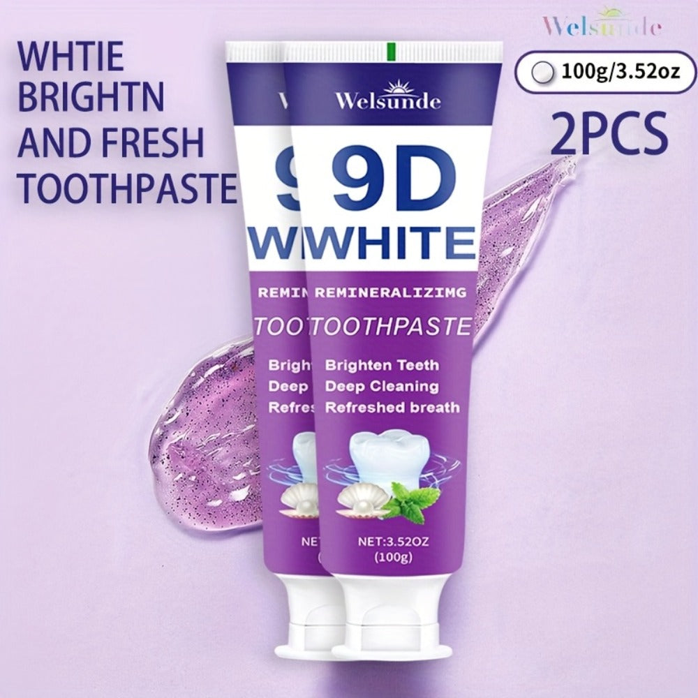 Purple Toothpaste 2pcs Hydroxyapatite Whitening Deep Cleaning European Formula Mint Flavor Fresh Breath Gentle on Gums Travel Size 100g Oral Care Gift for Women Men Sensitive Teeth