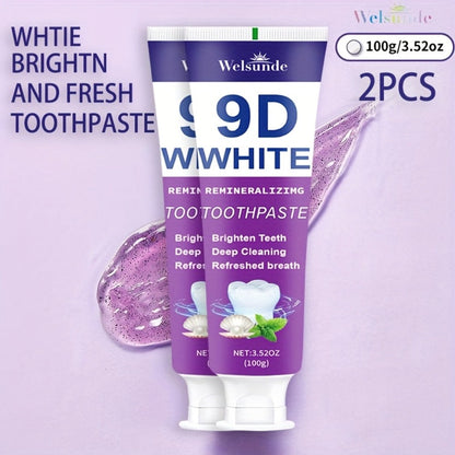Purple Toothpaste 2pcs Hydroxyapatite Whitening Deep Cleaning European Formula Mint Flavor Fresh Breath Gentle on Gums Travel Size 100g Oral Care Gift for Women Men Sensitive Teeth