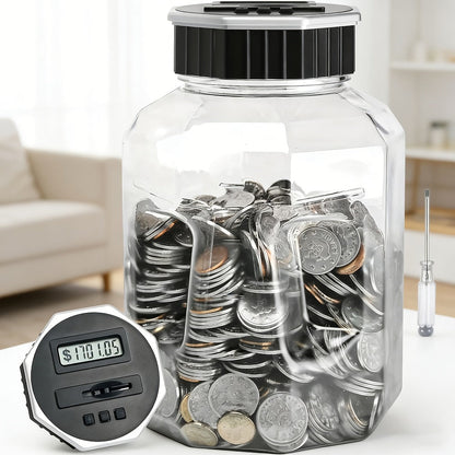 Digital Coin Counting Piggy Bank for Adults – Extra Large 2.4L LCD Counter Jar, Transparent Acrylic Money Saving Bank with Display, Silvery | Toy Play Nest