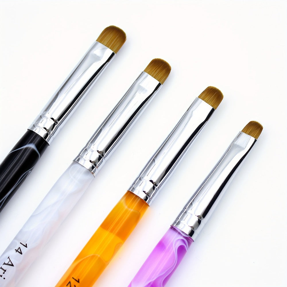 Nail Art Brush Set 4pcs Fine Tip Detail Brushes with Dotting Tool - Nylon Bristle Precision Manicure Brushes #10 #12 #14 #16 for Gel Acrylic French Nail Designs, Salon & Home Use