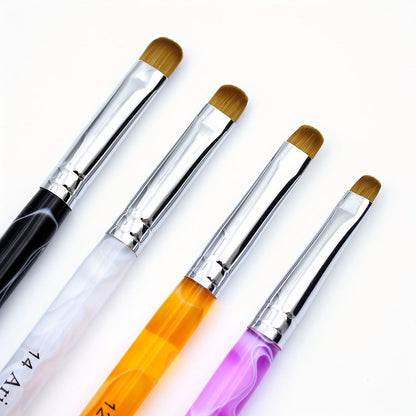 Nail Art Brush Set 4pcs Fine Tip Detail Brushes with Dotting Tool - Nylon Bristle Precision Manicure Brushes #10 #12 #14 #16 for Gel Acrylic French Nail Designs, Salon & Home Use