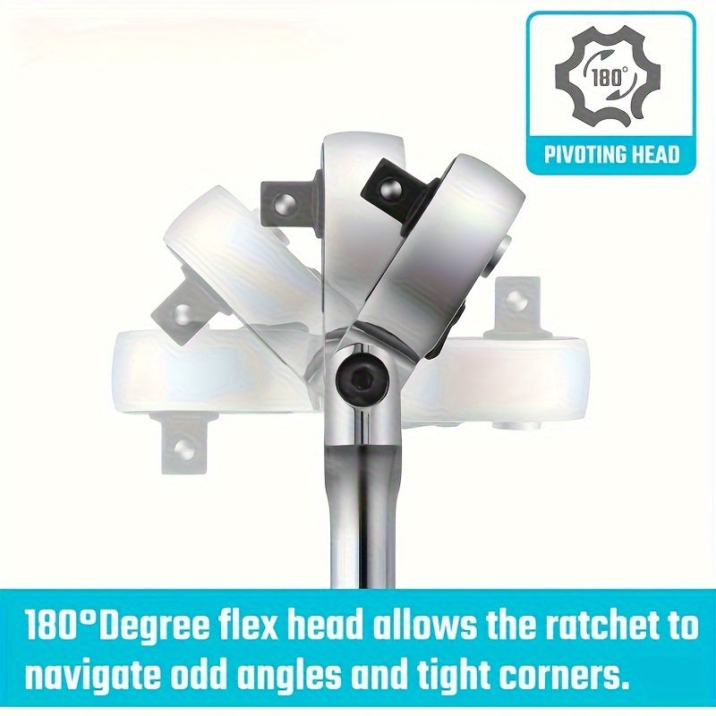 Set Of 6pcs Of Ratchet Wrench Set, With 2-tooth Ratchet 1/ 4 Inch, 3/ 8 Inch, 1/ 2 Inch, Rotating Head Ratchet Wrench With Extension Bar, Made Of High-quality Stainless Steel, Chrome-plated Surface Treatment, With EVA Foam Storage Box, Without Battery
