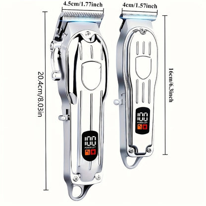 Hair Clipper Set for Men - Professional Cordless Rechargeable Hair Trimmer with LCD Display, Metal Body, Home Haircut Kit, 1 or 2 Piece Set, Father's Day & Birthday Gift for Men