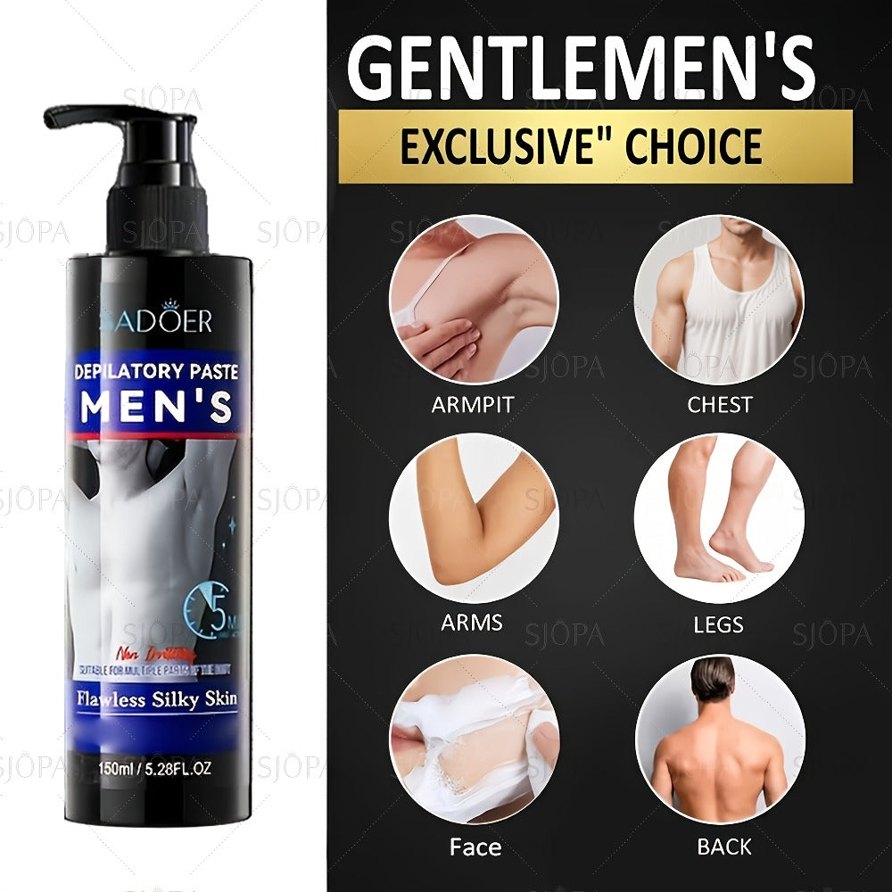 Hair Removal Cream for Men 150ml Fast Painless Depilatory for Body Face Underarm Leg & Intimate Area – Smooth Skin Formula, Razor-Free Grooming, Father's Day Gift