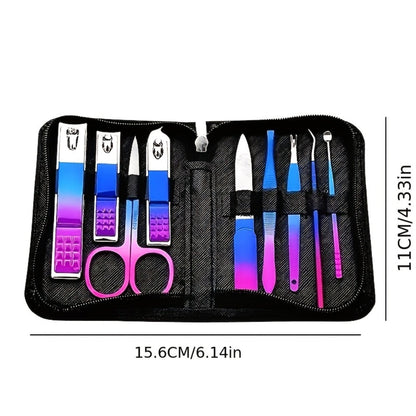 Manicure Set 9 18 30 60pcs Professional Nail Clipper Pedicure Kit Portable Travel Grooming Tools — Cuticle Trimmer Nail File Nail Care Gift Set for Women Girls, Gradient Pink Black Green