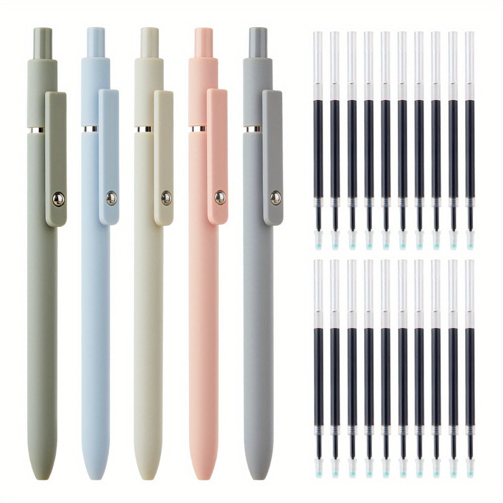 Gel Pen Set 25-Pack – 5 Multicolor Pens + 20 Black Refills 0.5mm Fine Point Quick-Drying Smooth Writing No Feather Ink for Office School Journaling Gifting Vintage Morandi Gradient