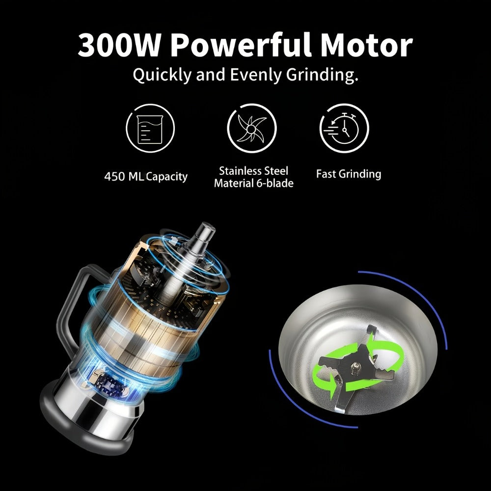 Electric Coffee Grinder 300W 25000RPM – 8-Blade Stainless Steel Spice & Grain Mill for Coffee Beans, Nuts, Spices | Home, Cafe & Camping