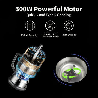Electric Coffee Grinder 300W 25000RPM – 8-Blade Stainless Steel Spice & Grain Mill for Coffee Beans, Nuts, Spices | Home, Cafe & Camping