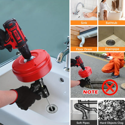 Drain Snake Auger 25ft with Drill Adapter - Heavy Duty Manual & Drill-Powered Plumbing Snake, 1/4" Spiral Head for 1-1/4" to 3" Pipes, Clog Remover for Shower Sink Toilet Bathtub, Gloves Included
