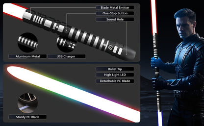 Light Up Dueling Saber 78" with 16 Color Lights & 3 Movie Sounds – 2-in-1 Dark Phantom Sword Single or Double Player – Halloween Cosplay Birthday Christmas Party Gift