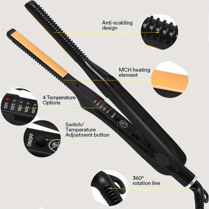 Root Crimper & Hair Straightener Curling Iron 2-in-1 with 4-Mode Adjustable Temp, Fast Heat-Up Wavy Hair Crimper Flat Iron for Women — Professional Salon & Home Travel Styling Tool, Black