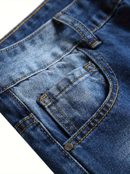 Men's Slim Fit Jeans - Classic Wash Distressed Streetwear