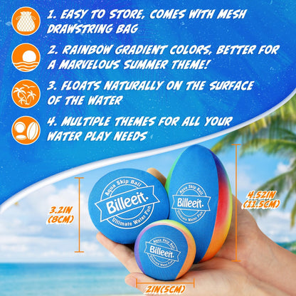 Water Bouncing Balls Set of 5 with Mesh Bag – Colorful Skipping Water Balls for Pool Beach Lake Outdoor Play, Summer Water Toy for Kids Ages 3+ & Adults, Birthday Party Gift