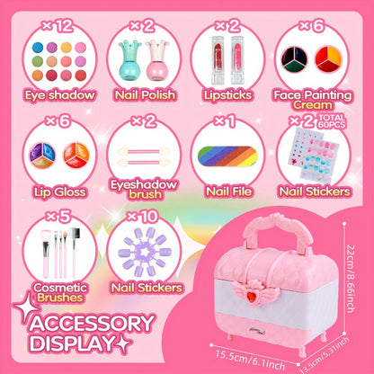 Kids Makeup Kit for Girls Ages 5-12 – 48PCS Princess Pretend Play Cosmetics Set, Washable Hypoallergenic Eyeshadow, Blush, Lip Gloss, Glitter, Nail Polish & Tools, Birthday Gift for Girls