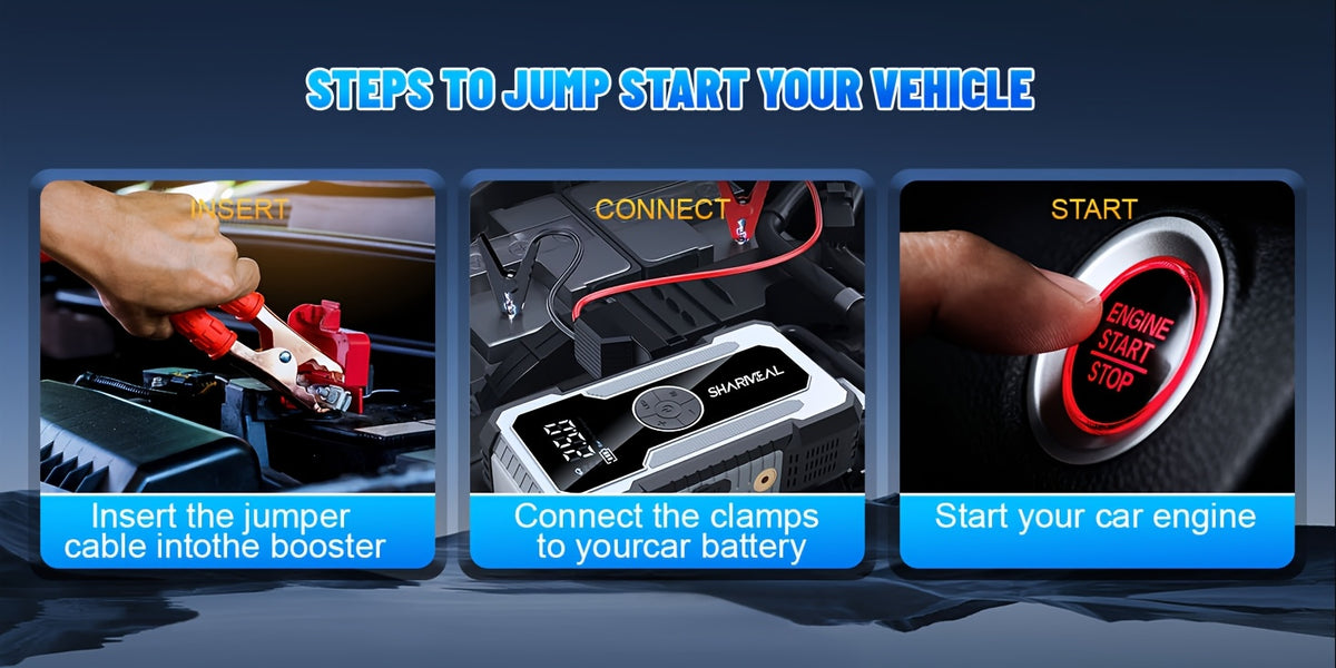 SHARMEAL12000/18000A 12-IN-1 Jump Starter with Air Compressor, Portable Car Battery Booster(8.0 Gas/2.38gal Diesel) with 150PSI Tire Inflator, 12V Supersafe Lithium Jump Box Car Battery Jumper Starte Car Owners, Truck Drivers