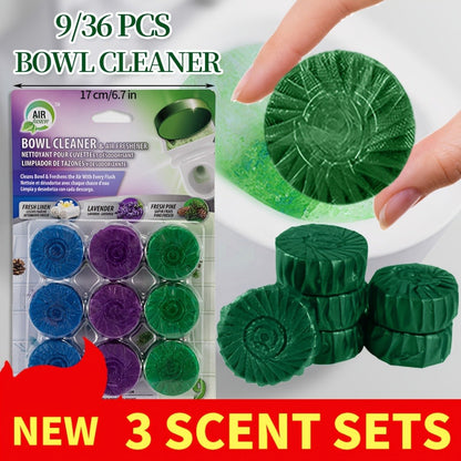 Automatic Toilet Bowl Cleaner Tablets 9/36pcs - Low Odor Fresh Linen Lavender Pine Mix Scents, Powerful Stain Removal Long-Lasting Deodorizer, Safe for Plastic Surfaces, Easy Use for Home & RV Toilet