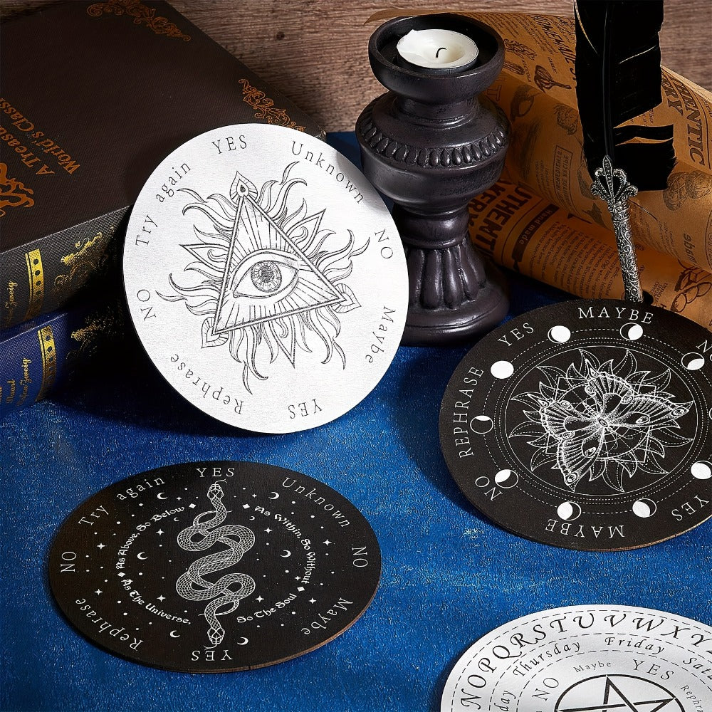 Pendulum Board Wooden 8 Pack – Retro Wiccan Divination Board 6 Inch with Metaphysical Messages Dowsing Board for Beginners Witchcraft Decision Making Spiritual Gift