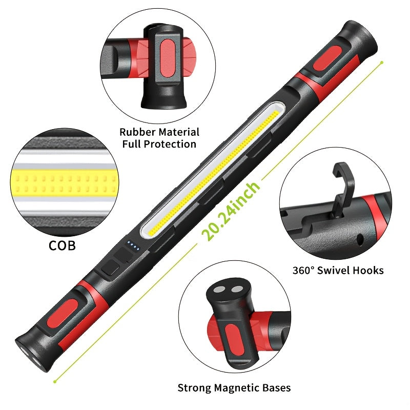 Mechanic Work Light with Magnetic Base & Hook – LED Engine Compartment Light with Red & Blue Warning Lights | Durable Work Site Lighting for Automotive Repair, Garage & Workshop