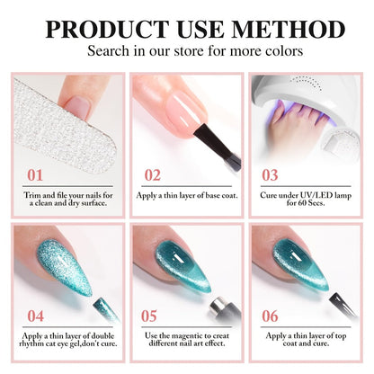 Cat Eye Gel Nail Polish Ice Clear Nude – Magnetic Shimmer Stripe Effect, Long-Lasting Chip-Resistant, Quick-Dry Glossy Finish, Fragrance-Free for Salon & DIY Manicure Pedicure