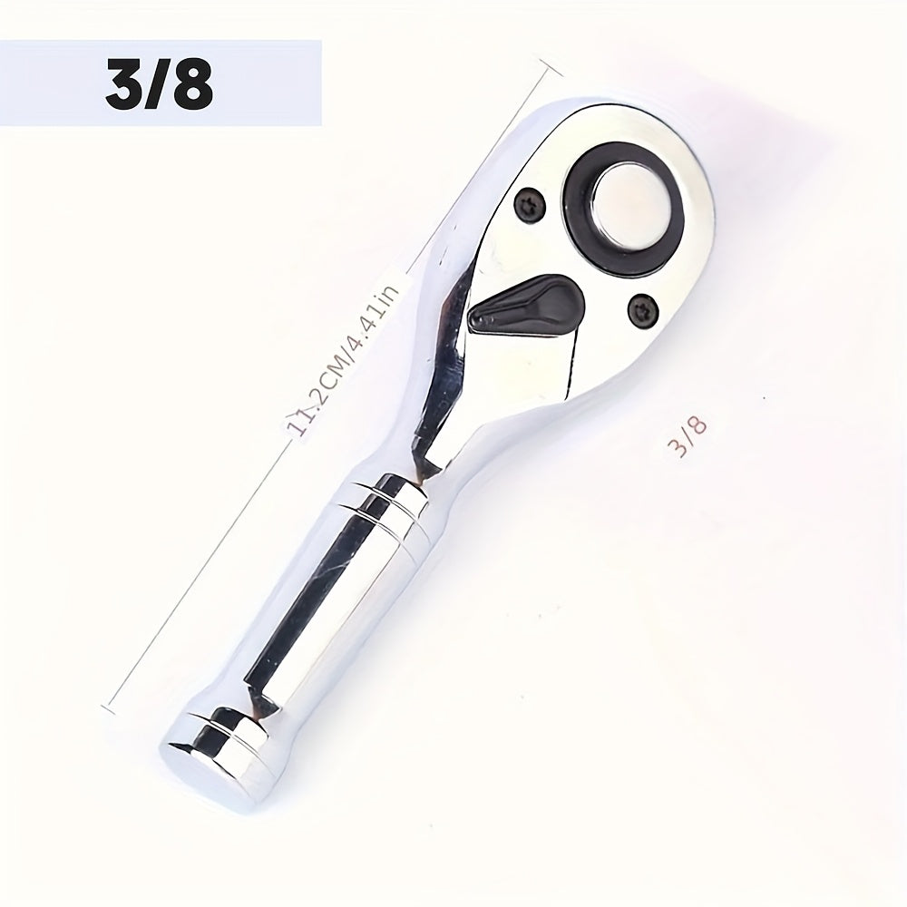 72-Tooth, Quick Ratchet Wrench Set, Socket Wrench- Compact Dual-Direction Short Handle For Auto Repair, 3 Drive Sizes (1/4" 3/8" 1/2") W/Socket Head Tool
