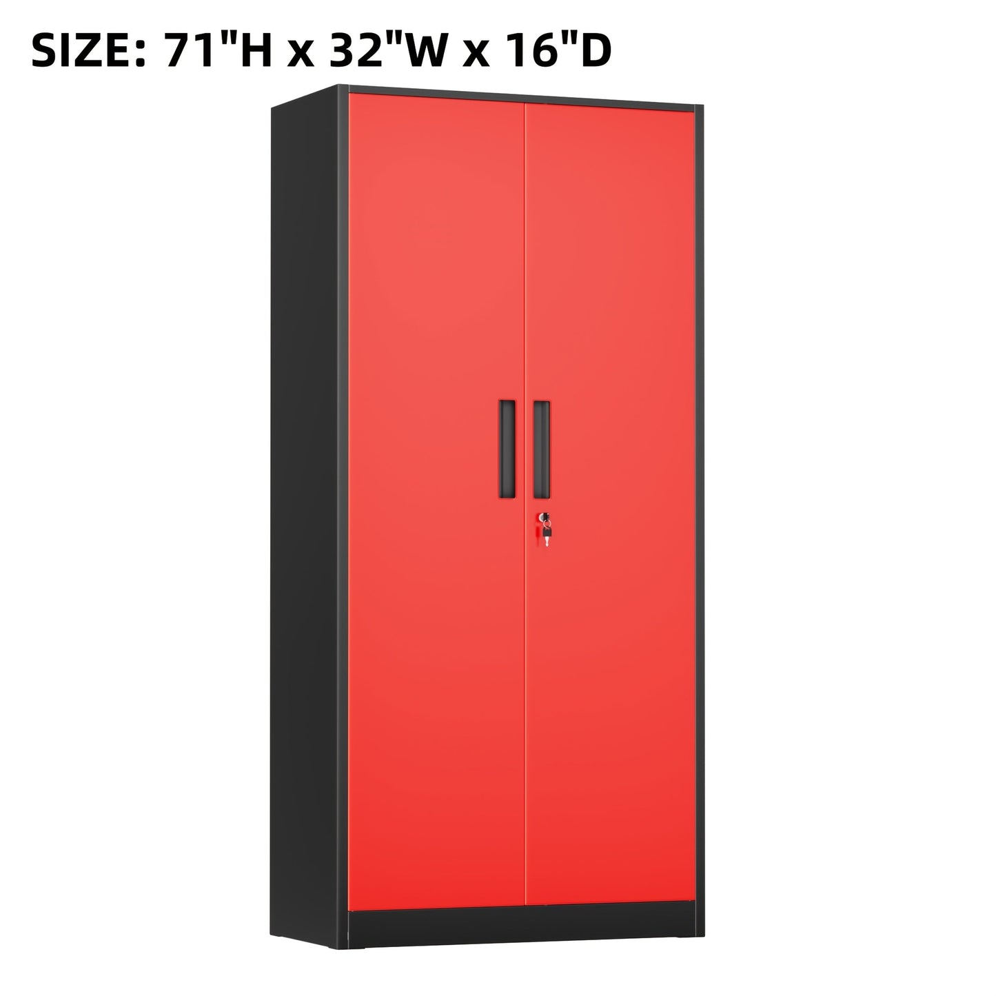 Storage Cabinet shown in the Black+Red, 71''H - 4 Adjustable Shelves option
