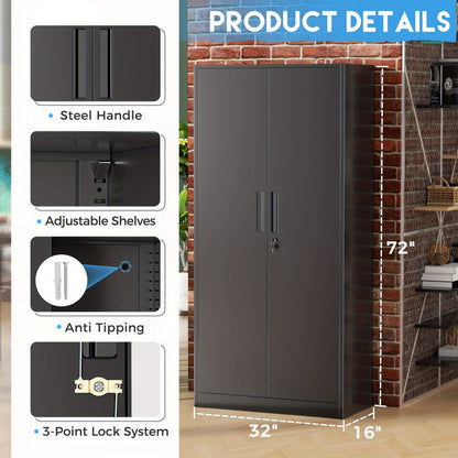 71-Inch Metal Garage Storage Cabinet with Adjustable Shelves detail image - detail view 4