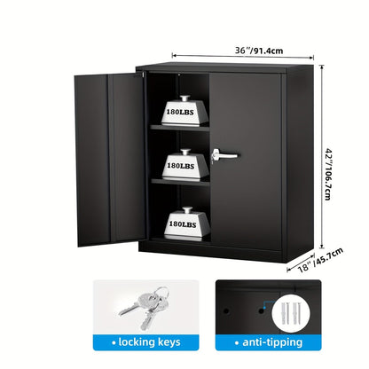 Storage Cabinet shown in the Pure White, 36''H - 2 Adjustable Shelves option