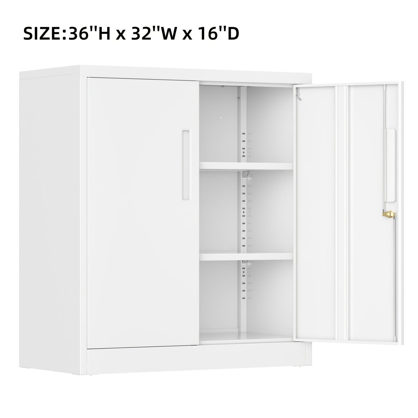Storage Cabinet shown in the White, 36''H - 2 Adjustable Shelves option
