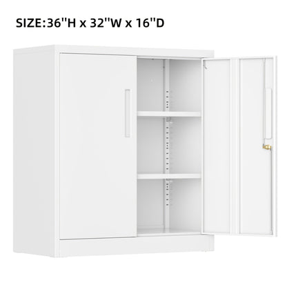 Storage Cabinet shown in the White, 36''H - 2 Adjustable Shelves option