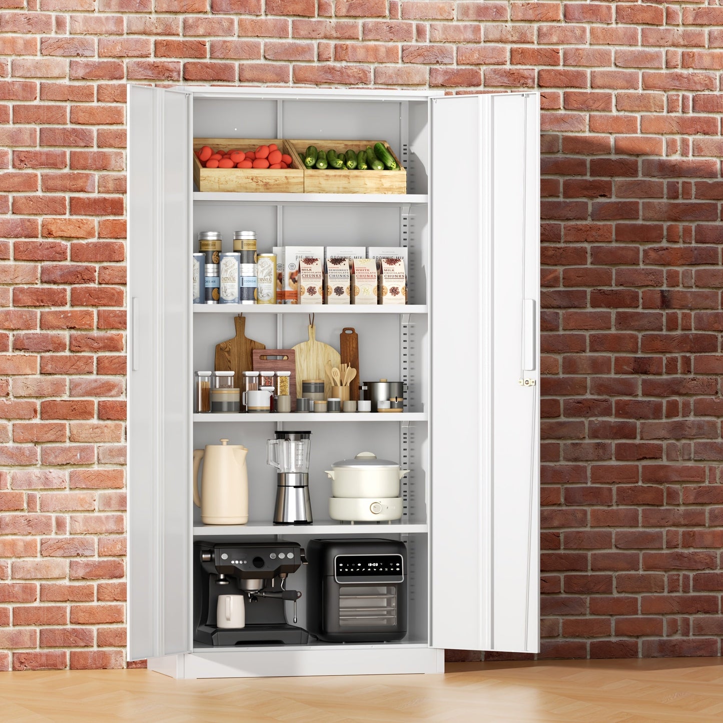 Storage Cabinet shown in the White, 71''H - 4 Adjustable Shelves option