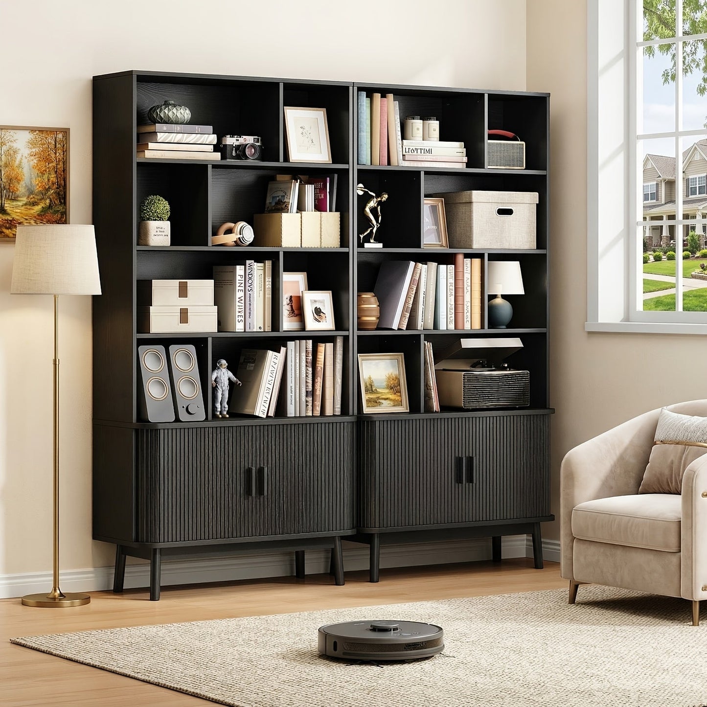 Bookcase shown in the 8-Cube Organizer Shelf Black option