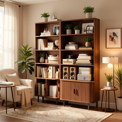 71-Inch Tall Bookcase with Adjustable Shelves and Sliding Doors for Living Room detail image - detail view 10