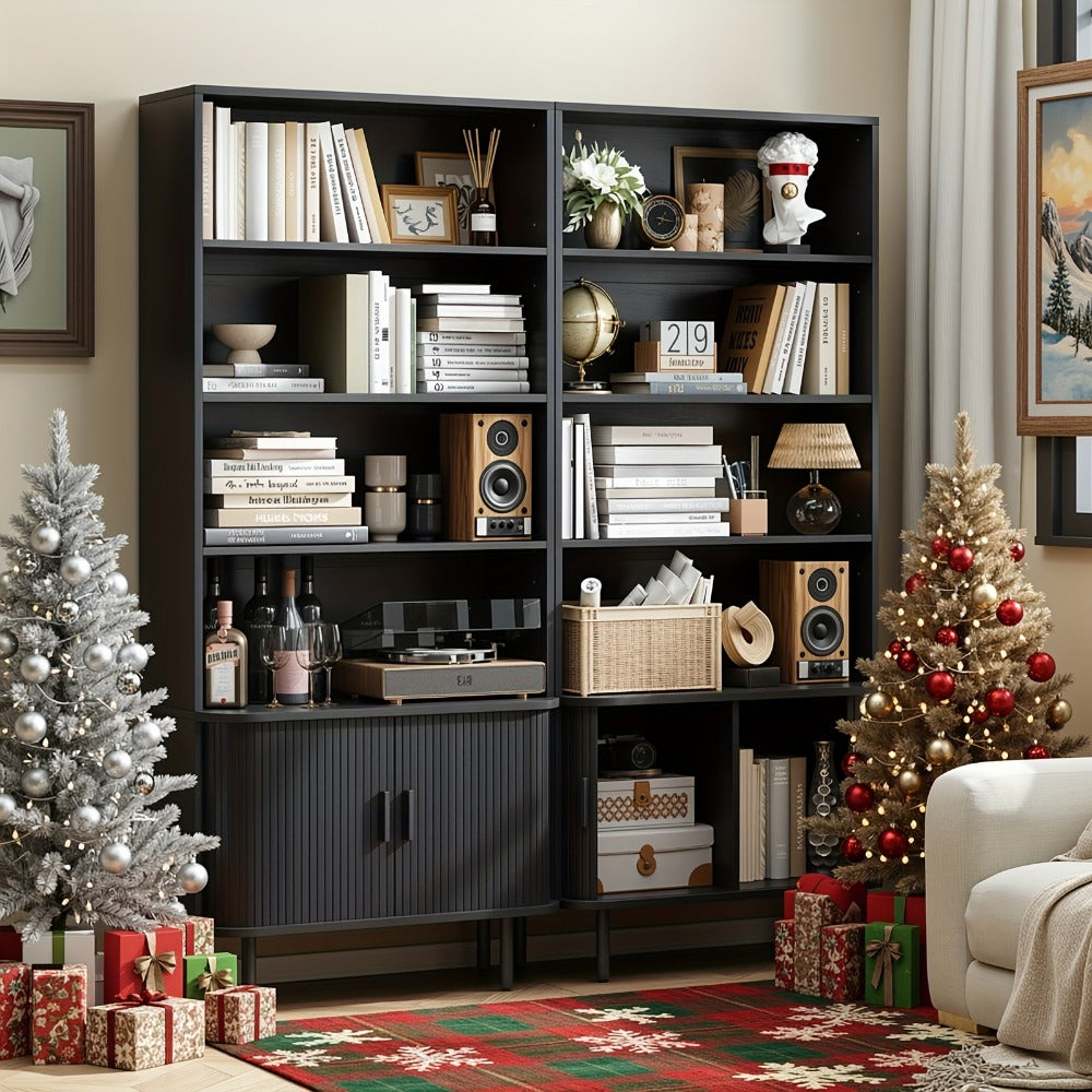 71-Inch Tall Bookcase with Adjustable Shelves and Sliding Doors for Living Room detail image - detail view 11