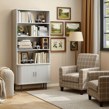 71-Inch Tall Bookcase with Adjustable Shelves and Sliding Doors for Living Room detail image - detail view 12
