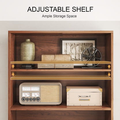 71-Inch Tall Bookcase with Adjustable Shelves and Sliding Doors for Living Room detail image - detail view 13