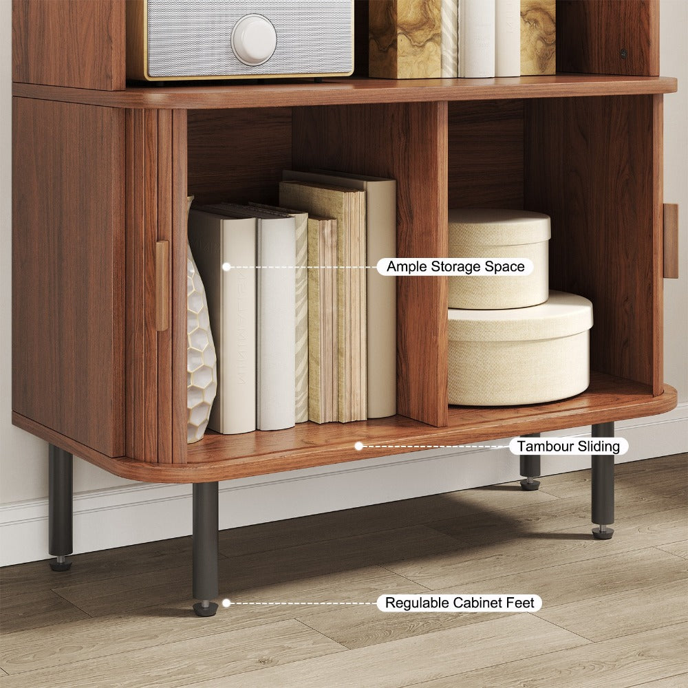 71-Inch Tall Bookcase with Adjustable Shelves and Sliding Doors for Living Room detail image - detail view 14