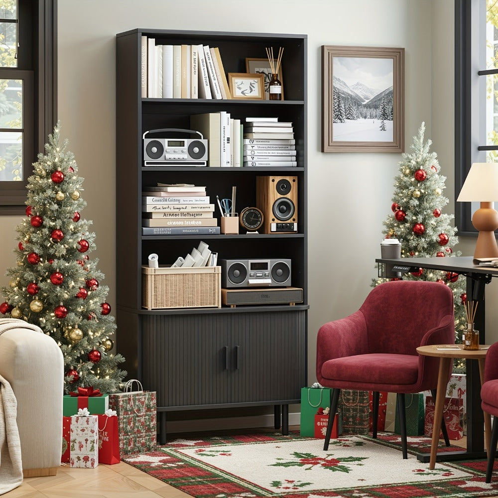 71-Inch Tall Bookcase with Adjustable Shelves and Sliding Doors for Living Room detail image - detail view 15