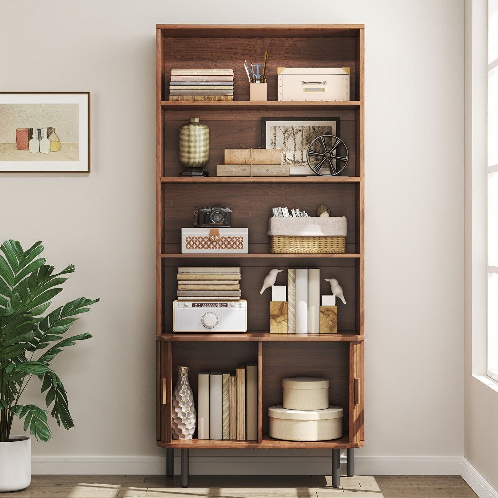 71-Inch Tall Bookcase with Adjustable Shelves and Sliding Doors for Living Room detail image - detail view 17