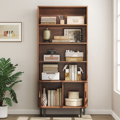 71-Inch Tall Bookcase with Adjustable Shelves and Sliding Doors for Living Room detail image - detail view 17