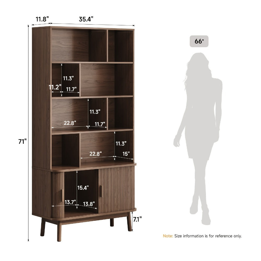 71-Inch Tall Bookcase with Adjustable Shelves and Sliding Doors for Living Room detail image - detail view 20