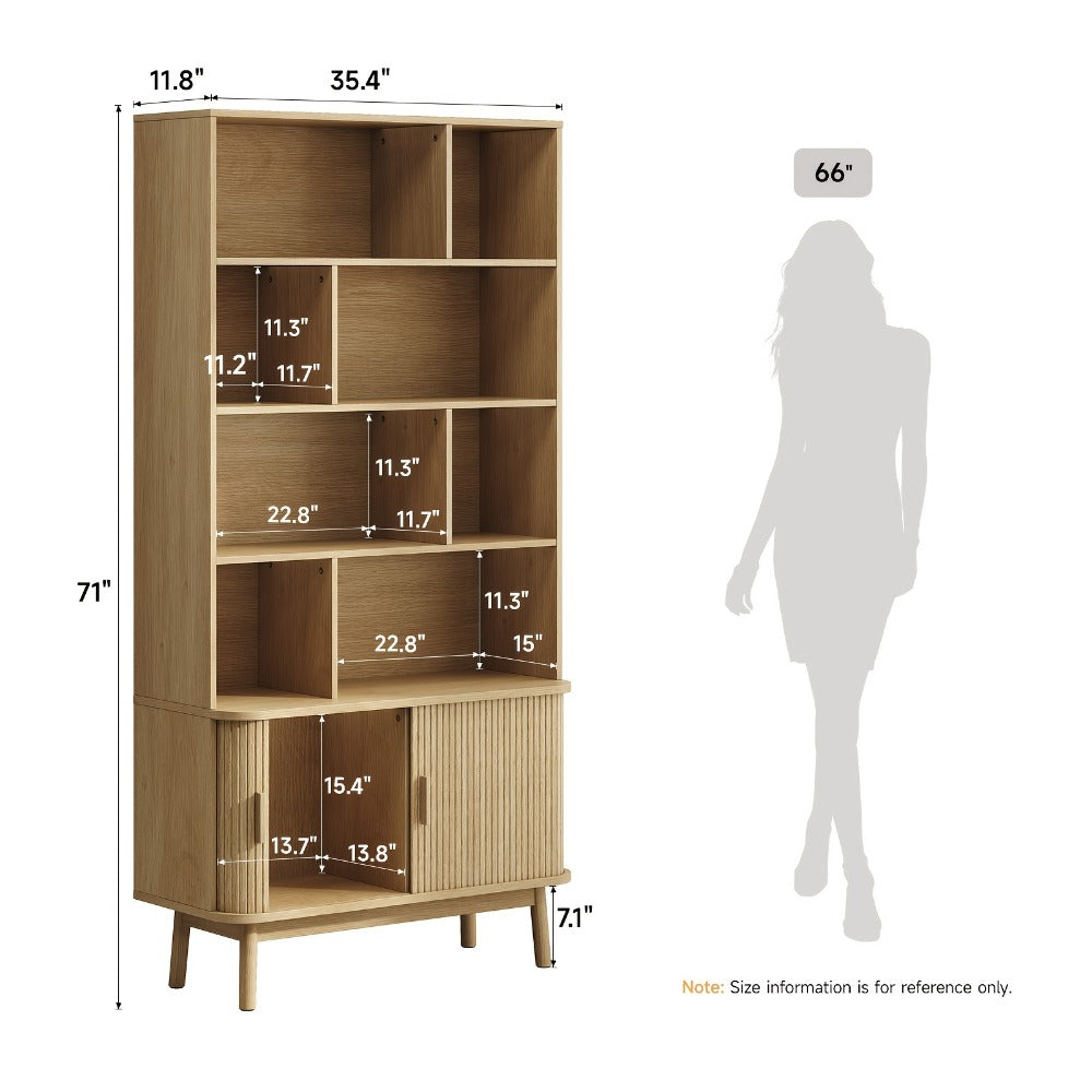 71-Inch Tall Bookcase with Adjustable Shelves and Sliding Doors for Living Room detail image - detail view 21
