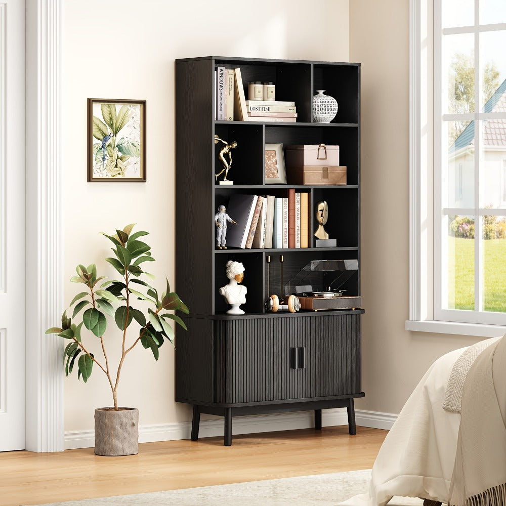 71-Inch Tall Bookcase with Adjustable Shelves and Sliding Doors for Living Room detail image - detail view 22