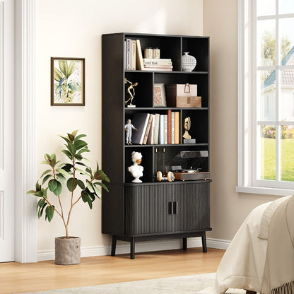71-Inch Tall Bookcase with Adjustable Shelves and Sliding Doors for Living Room detail image - detail view 22