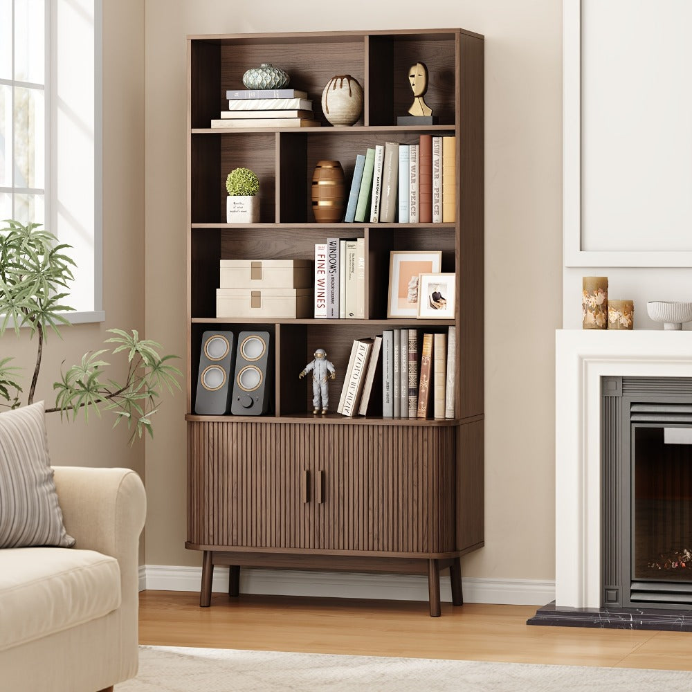 71-Inch Tall Bookcase with Adjustable Shelves and Sliding Doors for Living Room detail image - detail view 23