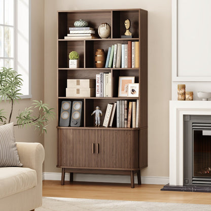71-Inch Tall Bookcase with Adjustable Shelves and Sliding Doors for Living Room detail image - detail view 23