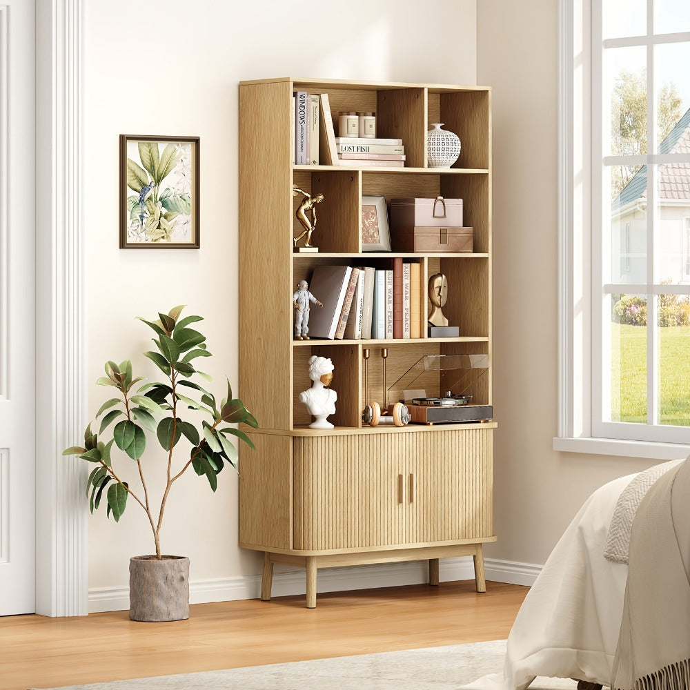 71-Inch Tall Bookcase with Adjustable Shelves and Sliding Doors for Living Room detail image - detail view 24