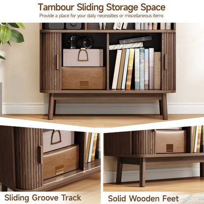 71-Inch Tall Bookcase with Adjustable Shelves and Sliding Doors for Living Room detail image - detail view 25